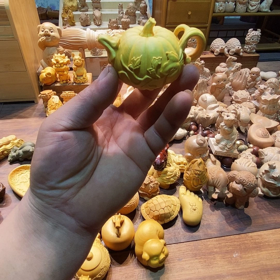 黄杨木南瓜壶手把件摆件