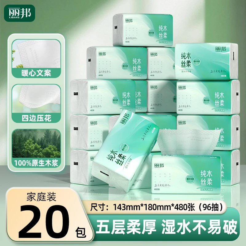 20大包丽邦抽纸柔厚干湿两用餐巾纸家庭装家用面巾纸480张实惠装