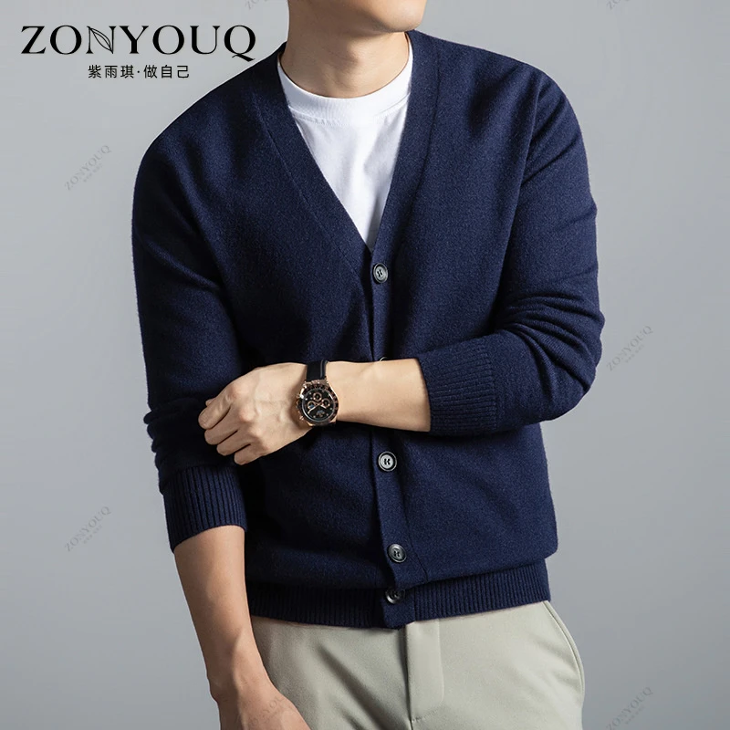 毛衣男士秋冬季V领外套商务休闲针织打底衫时尚百搭修身保暖上衣