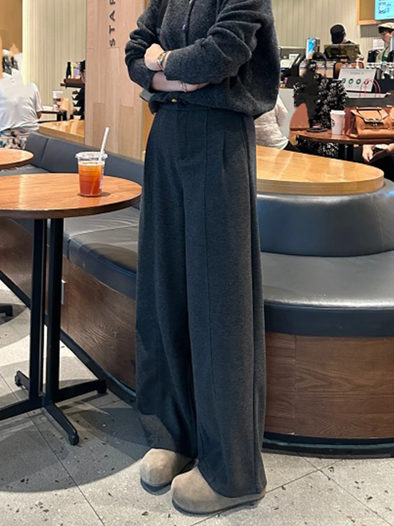 深灰色休闲运动裤女秋季新款大码胖mm梨形身材高腰宽松显瘦阔腿裤