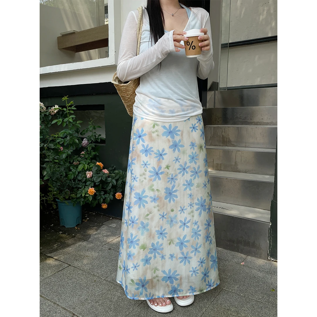 2025新款女装夏季超漂亮绝美裙子大码胖mm韩系碎花网纱拼接半身裙