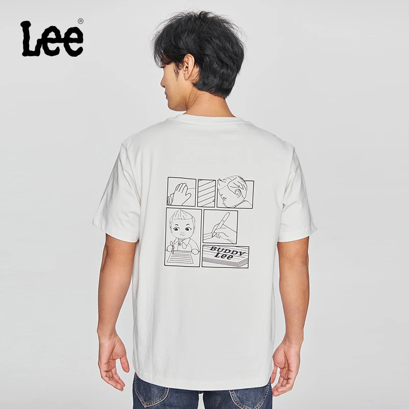 Lee商场同款25早春舒适版圆领刺绣Logo米白色男短袖T恤休闲潮