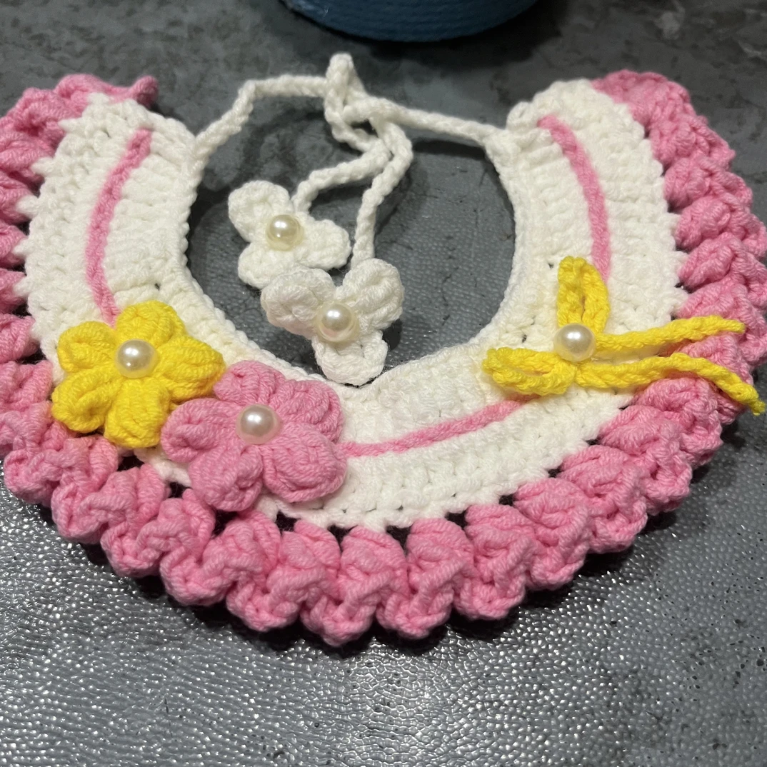 纯手工毛线钩织猫咪狗狗宠物围脖围领圣诞新年氛围围巾针织口水巾