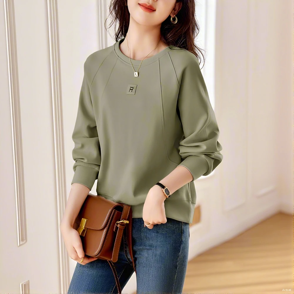 时尚设计感卫衣女2025年春秋新款爆款休闲风圆领宽松薄款棉质上衣