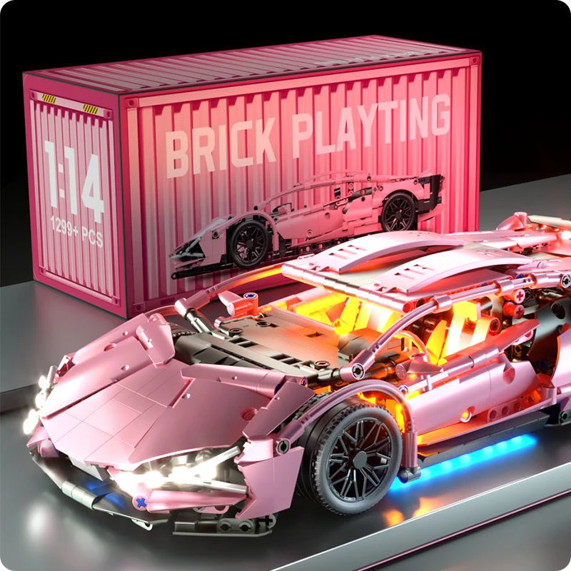 兰博基尼积木益智拼装遥控模型跑汽车男女孩玩具粉色生日礼物