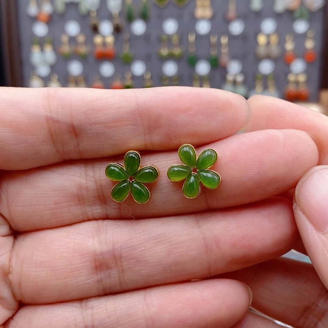 银S925镶嵌和田玉耳饰