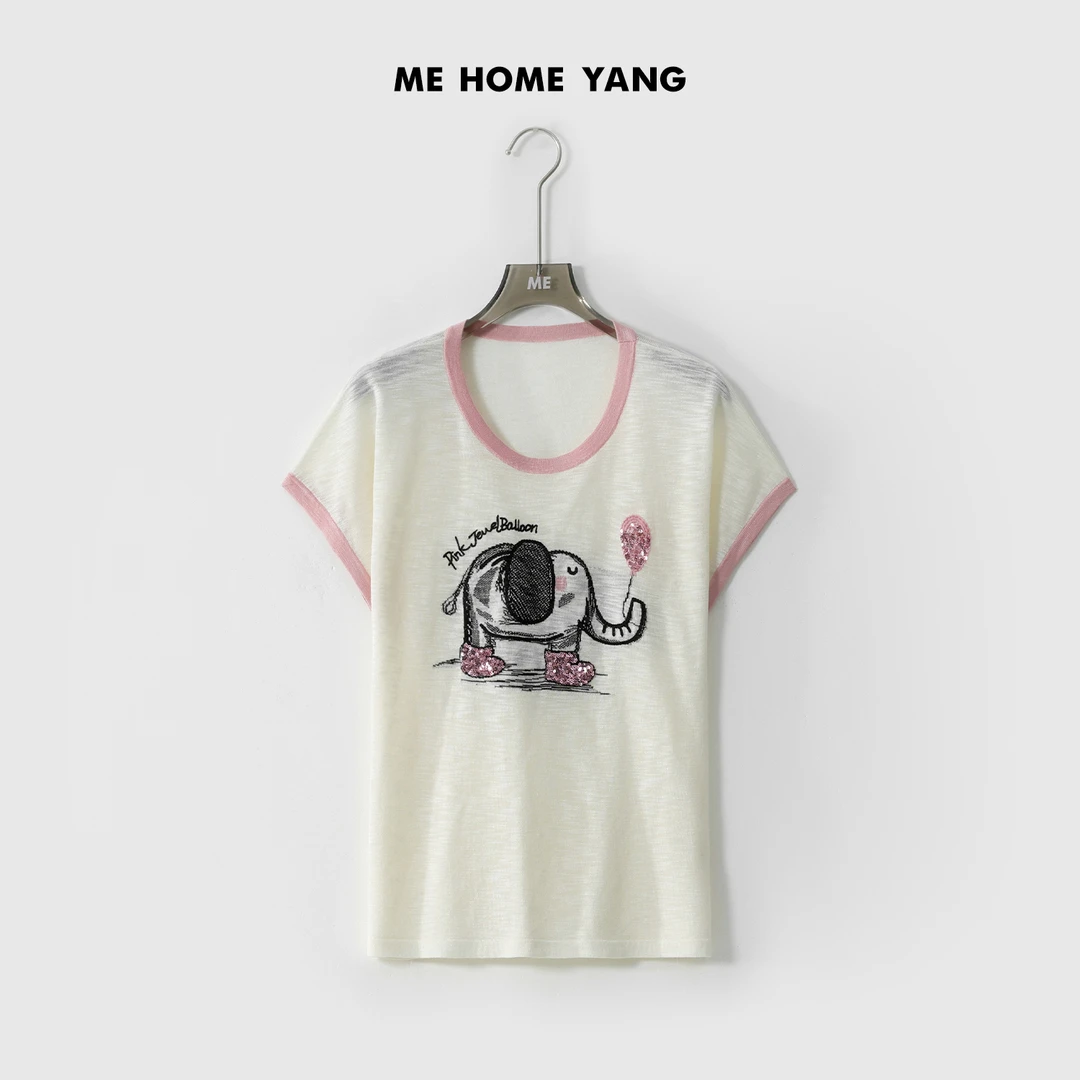 ME【马戏团小象T】肌理感透气显瘦舒适时尚百搭短袖针织衫MESS3325