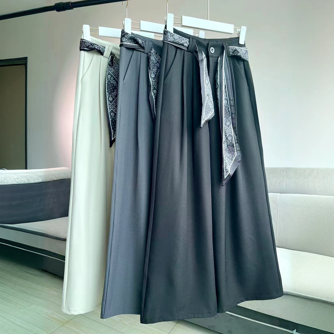 【送丝巾】新款阔腿裤2025秋季新款设计感高腰西装裤超垂感直筒裤女