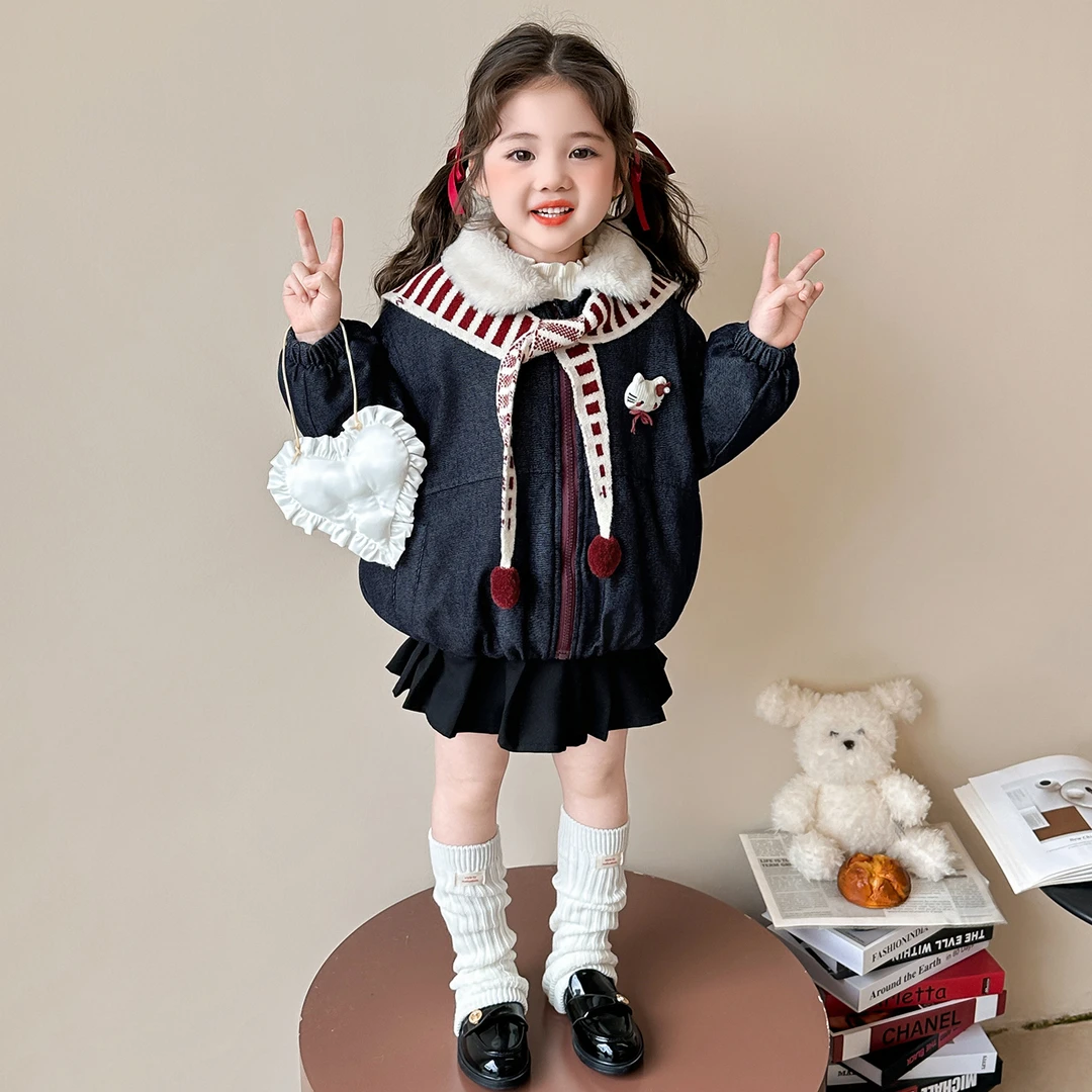 女童加绒牛仔外套秋冬季2025新款儿童韩版派克服宝宝洋气加厚上衣
