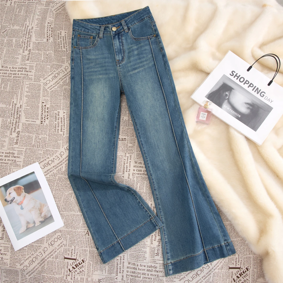 夏季高腰阔腿微喇牛仔裤女2025新款宽松显瘦弹力裤子百搭小个子