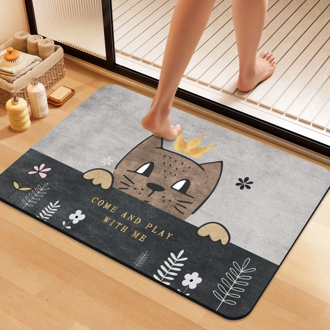 A211【80*120cm】傲娇小猫硅藻泥入户门吸水防滑速家用地垫