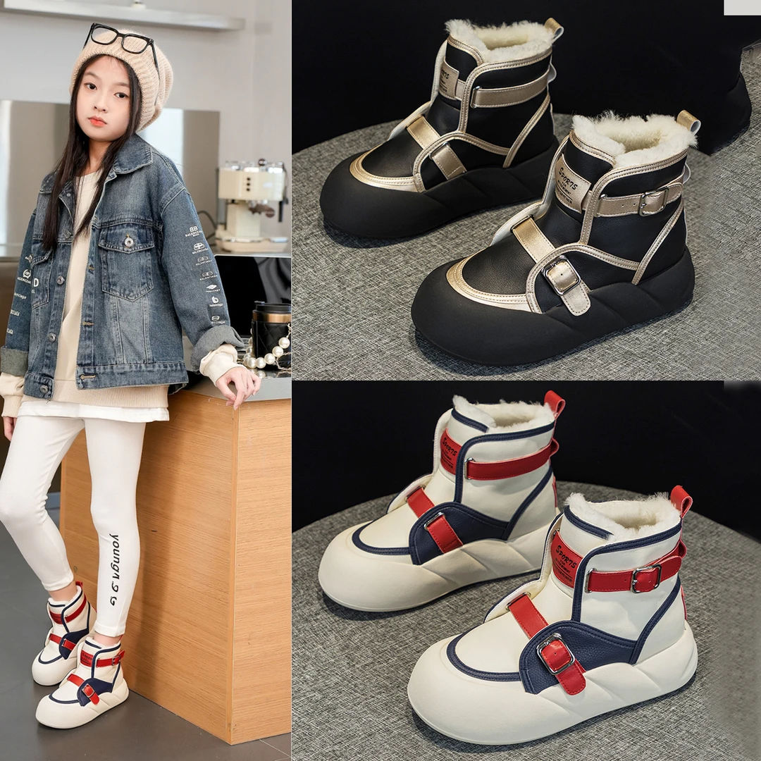 女童雪地靴2025新款儿童公主单靴大童女孩靴子软底学生加绒短靴