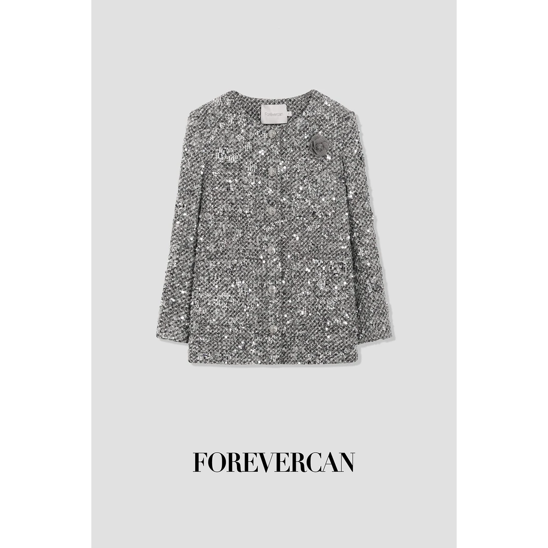 FOREVERCAN【人生银家】 小香风客定LM亮片粗花呢外套 SC20800