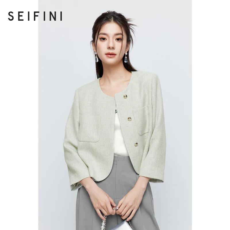 【商场同款】诗凡黎绿色薄荷曼波气质短外套夏新款3F4510851