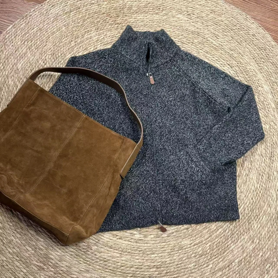 【那尚新品】秋冬新款慵懒风简约百搭立领杂线针织外套