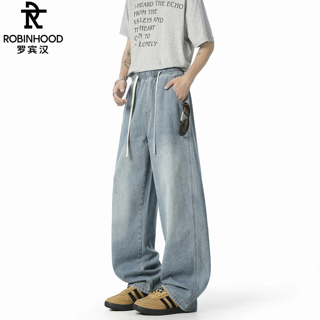 ROBINHOOD/罗宾汉牛仔裤男2025新款美式宽松直筒裤垂感工装休闲裤