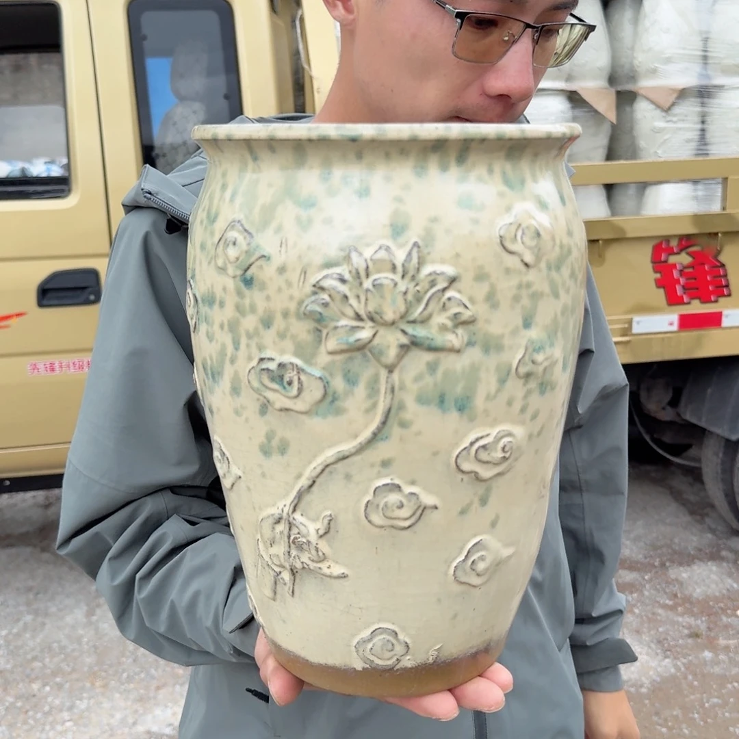 紫砂花盆口20高30（一个莲花绿老庄