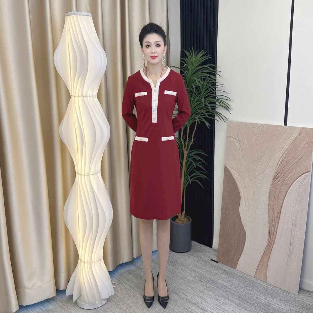 A696-2女装连衣裙显瘦气质长袖时尚休闲修身百搭秋冬