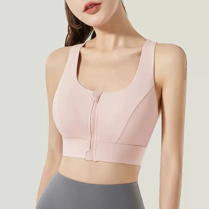 前拉链运动内衣防震高强度一体式固定杯外穿美背健身瑜伽背心文胸
