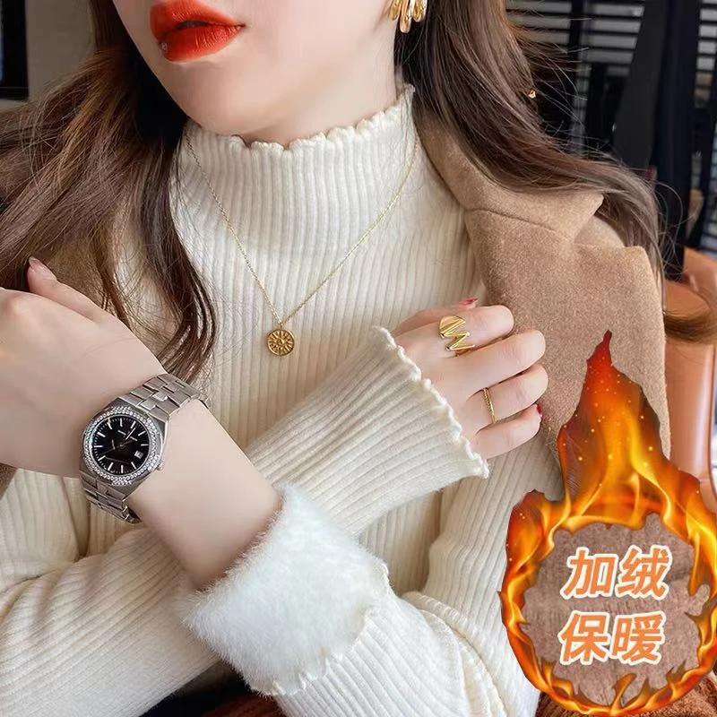 2128年新款爆款女士内搭一体绒毛衣女秋冬修身加绒加厚洋气打底衫