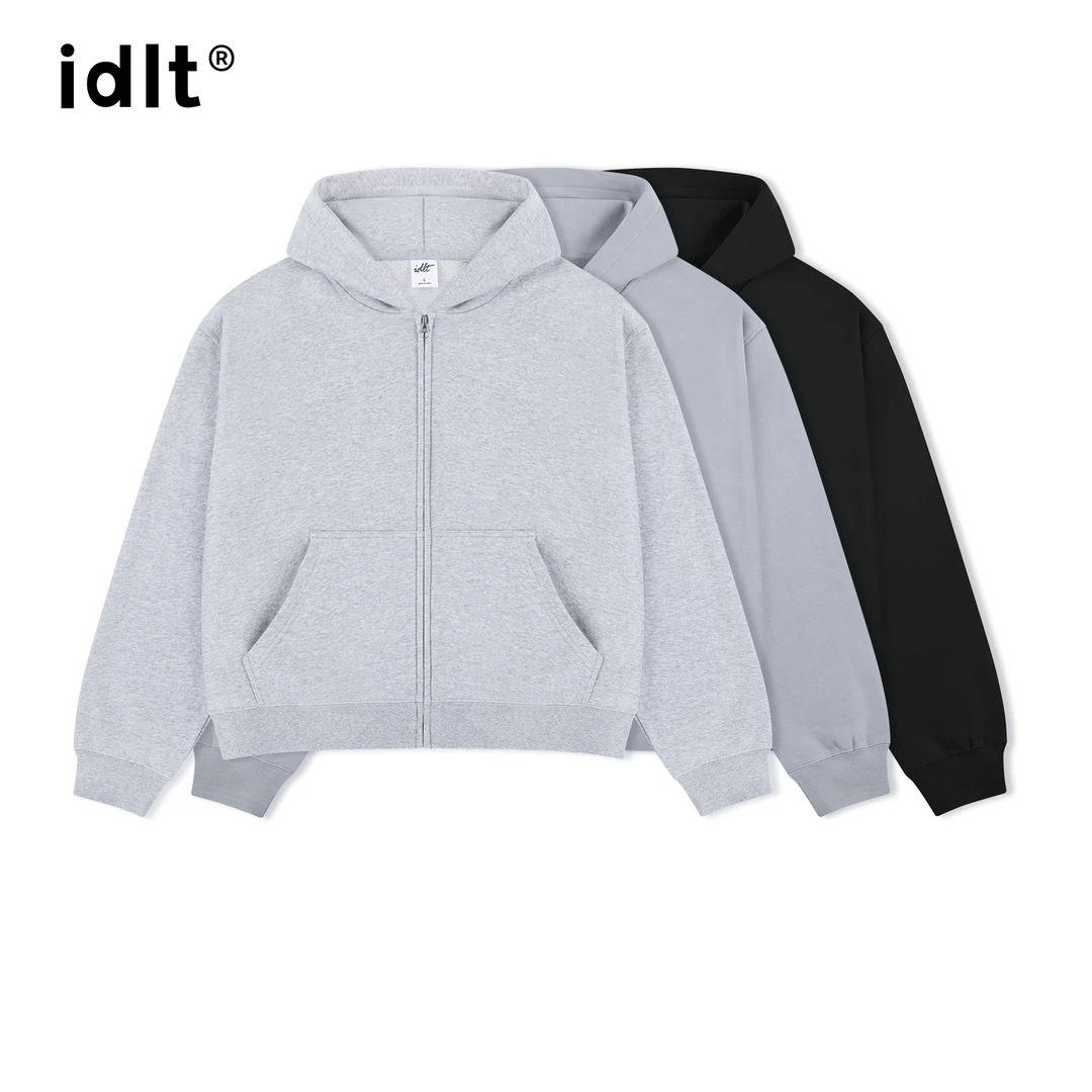 idlt短宽版型 410g宽松拉链帽衫BOXY灰色卫衣简约休闲美式潮 DF85