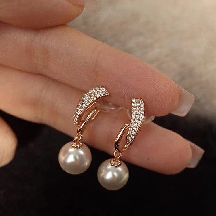 铜合金耳饰玫瑰金轻奢珠珠耳夹无耳洞耳环简约大气低调显精致