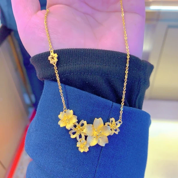 足金繁花套链项链