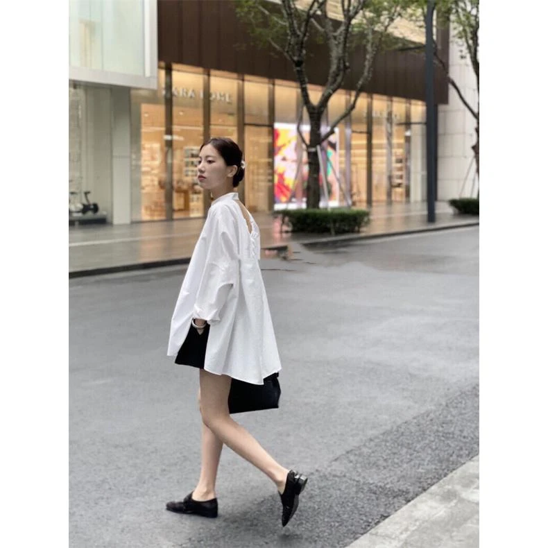 TTT背部抽褶纯色衬衣 春夏休闲女士宽松