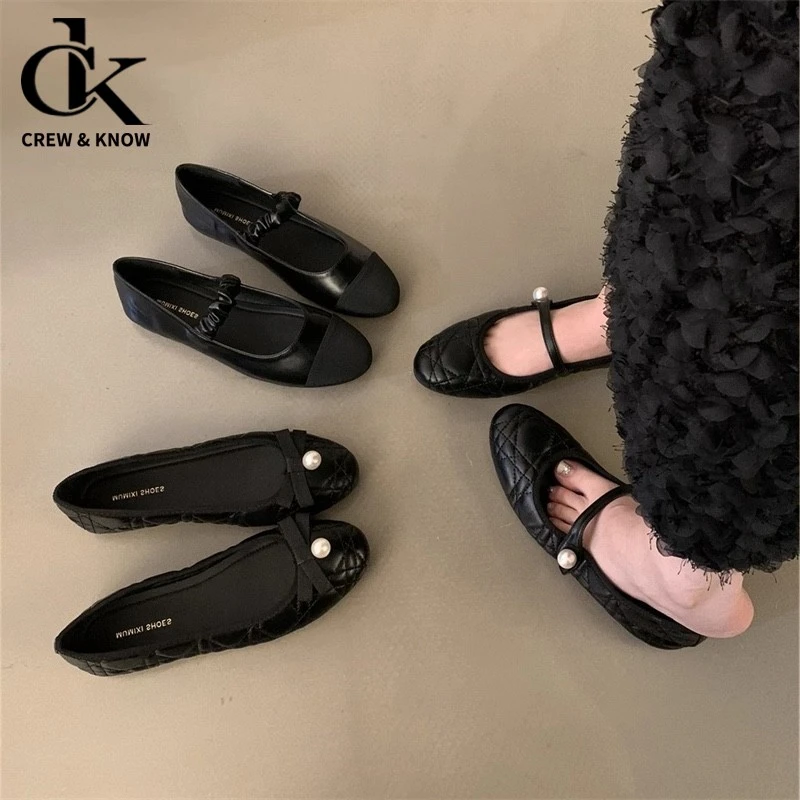 CREW&KNOW官方正品香港复古小香风玛丽珍鞋女夏季2025新款平底黑