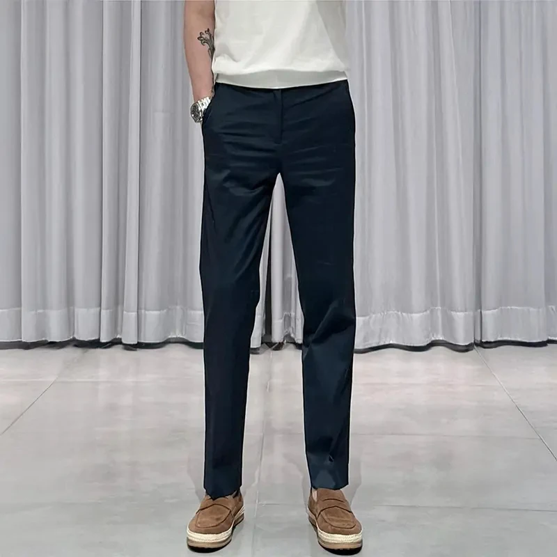 高级感男装秋季轻奢商务男士修身直筒裤百搭休闲裤透气休闲裤长裤