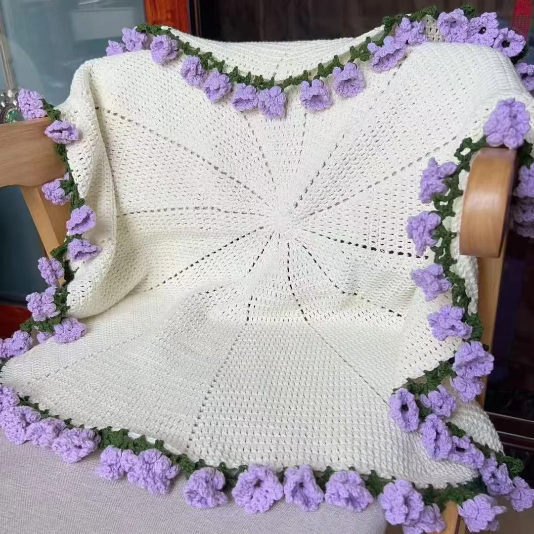 铃兰花钩织花束毛毯手工编织diy材料包花朵毯子玫瑰花毛线团z052