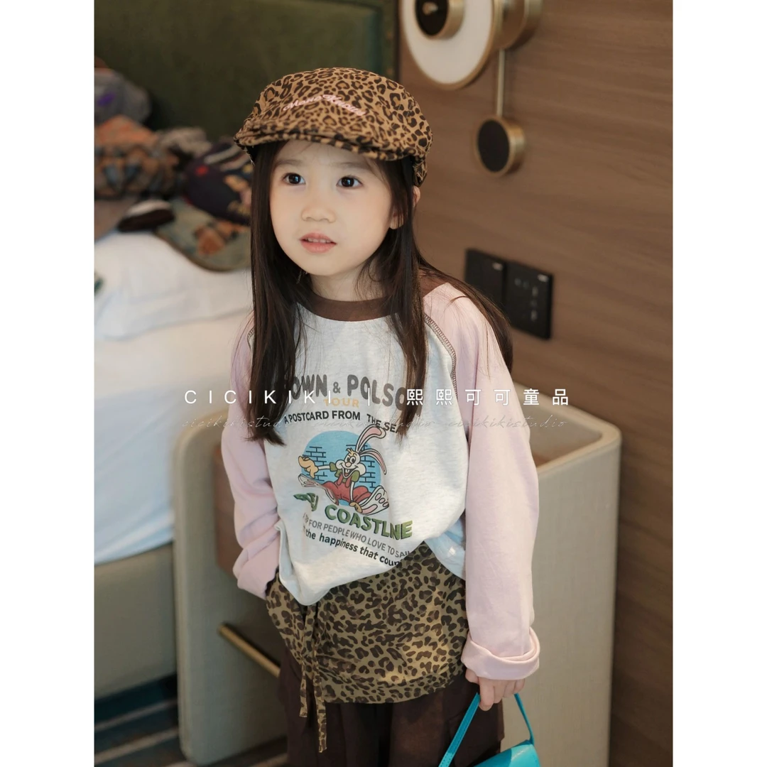 【熙熙可可】2025儿童童装秋冬圆领时尚百搭休闲插肩袖T恤 TX2586