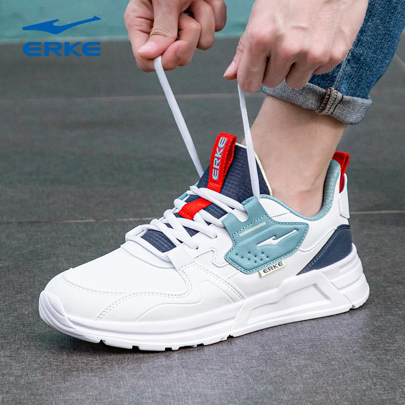 鸿星尔克男鞋明星同款运动鞋男士鞋子2025新款皮面防风防水休闲鞋