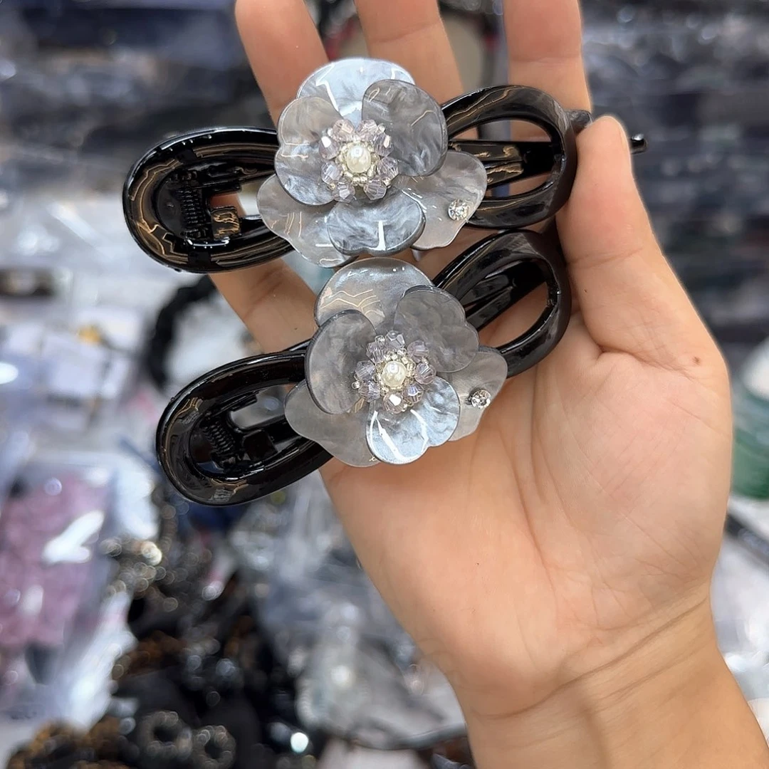 布艺非金属2个灰色醋酸扭扭夹