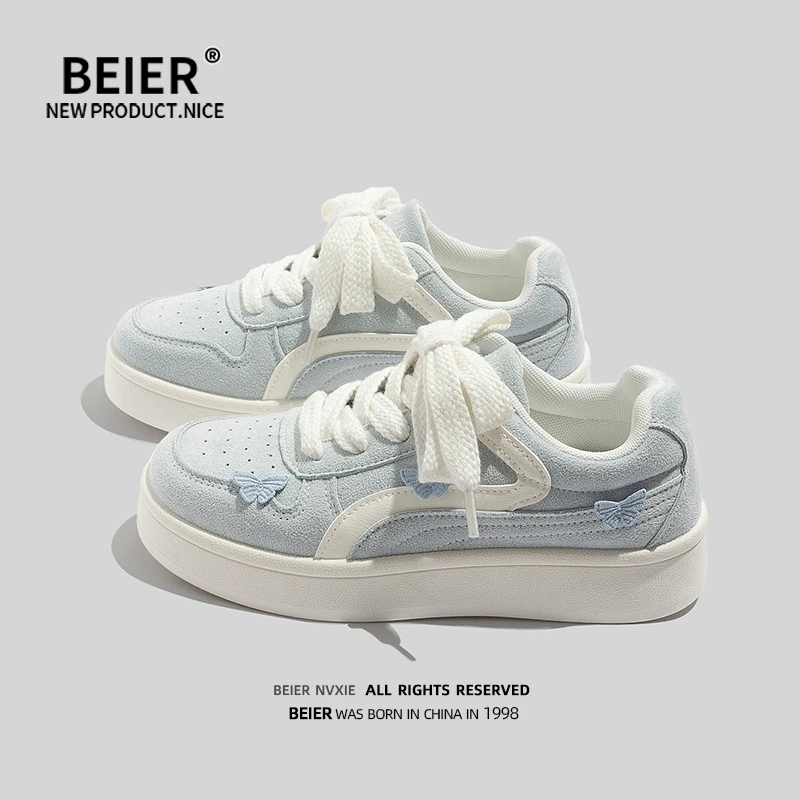 BEIER蝴蝶运动休闲板鞋女鞋2025春秋季新款透气厚底增高鞋子7108