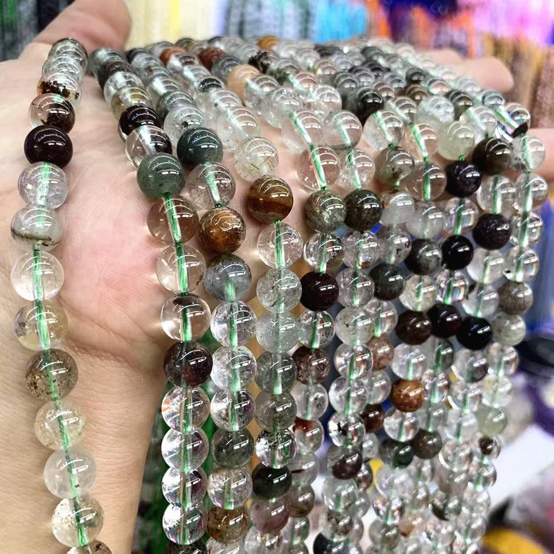 5A纯天然绿幽灵散珠聚宝盆满天星水晶圆珠半成品diy手工水晶串珠