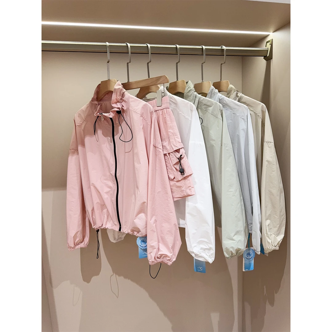 UPF50+户外轻薄透气工装风立领抽绳外套+短裤女