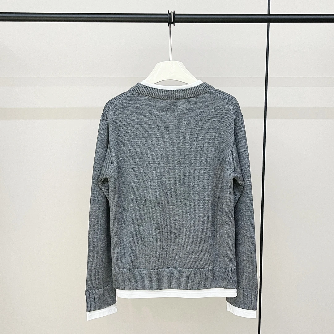 【ZISHUO】5573 假两件 拼接款 鸡心领 新品发售 花灰色羊毛纱线