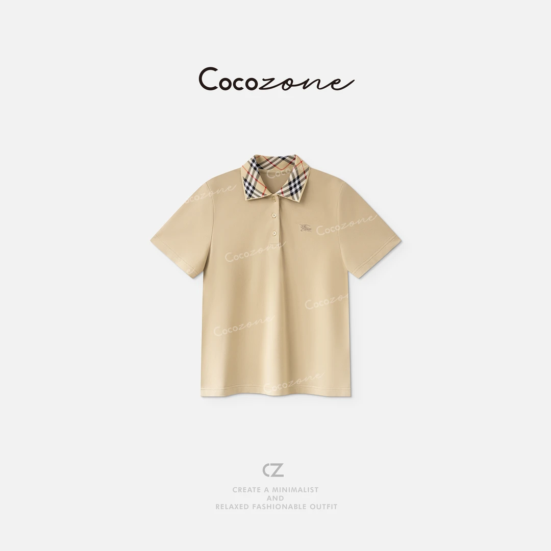 COCO ZONE 刘一一  ”老钱polo“格纹领口简约T恤 CD2A1675