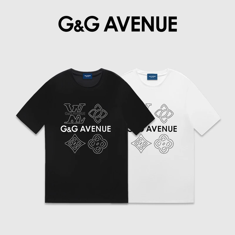 法国G&G AVENUE夏季新款纯棉烫钻时尚短袖T恤宽松休闲男女同款