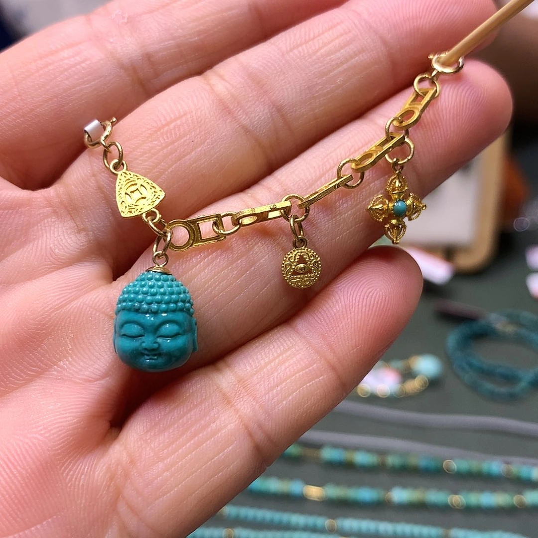 绿松石18K金镶嵌半链