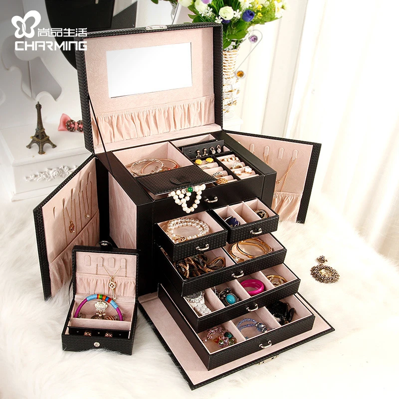 首饰盒/箱 收纳盒整理纯色多层首饰盒手提家用送礼饰品五层珠宝盒