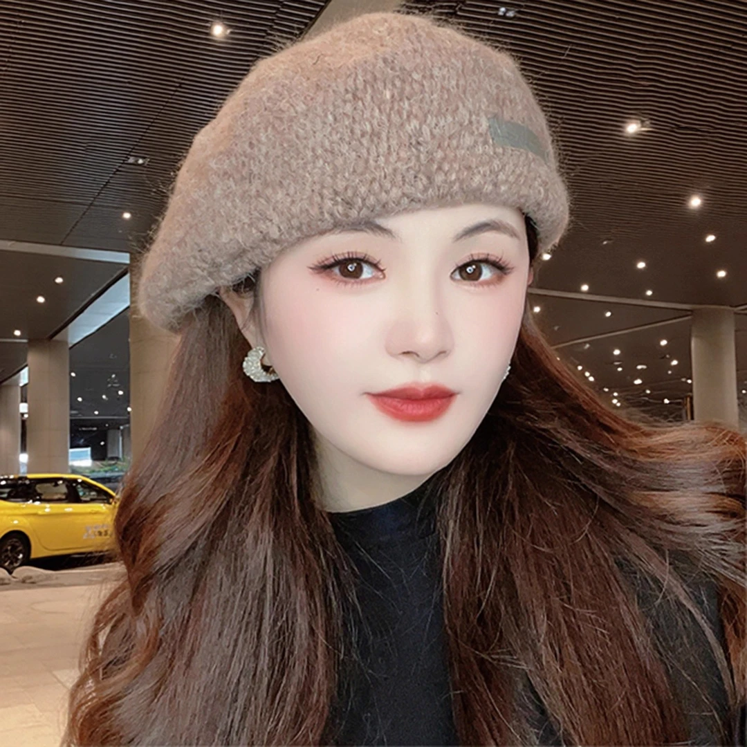 韩版ins简约贴布贝雷帽子女秋冬季复古百搭反戴前进帽时尚报童帽