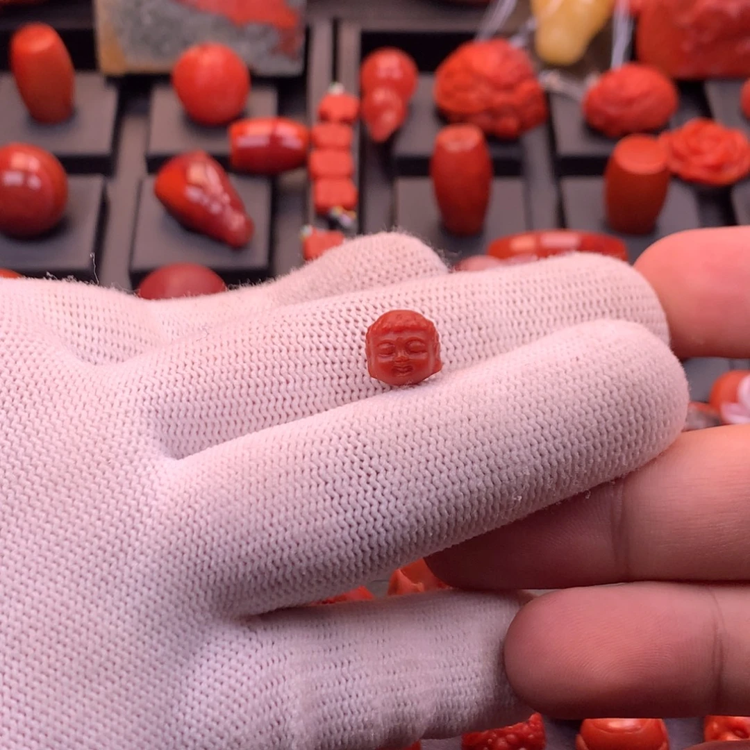 南红玛瑙未镶嵌精工雕刻宝宝佛头配珠9mm+