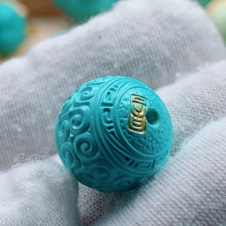 绿松石未镶嵌回纹珠