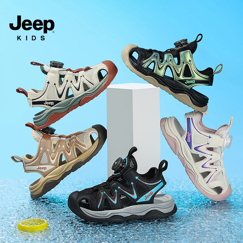 Jeep吉普包头防撞儿童运动凉鞋2025夏季新款6-12岁男女童沙滩鞋潮
