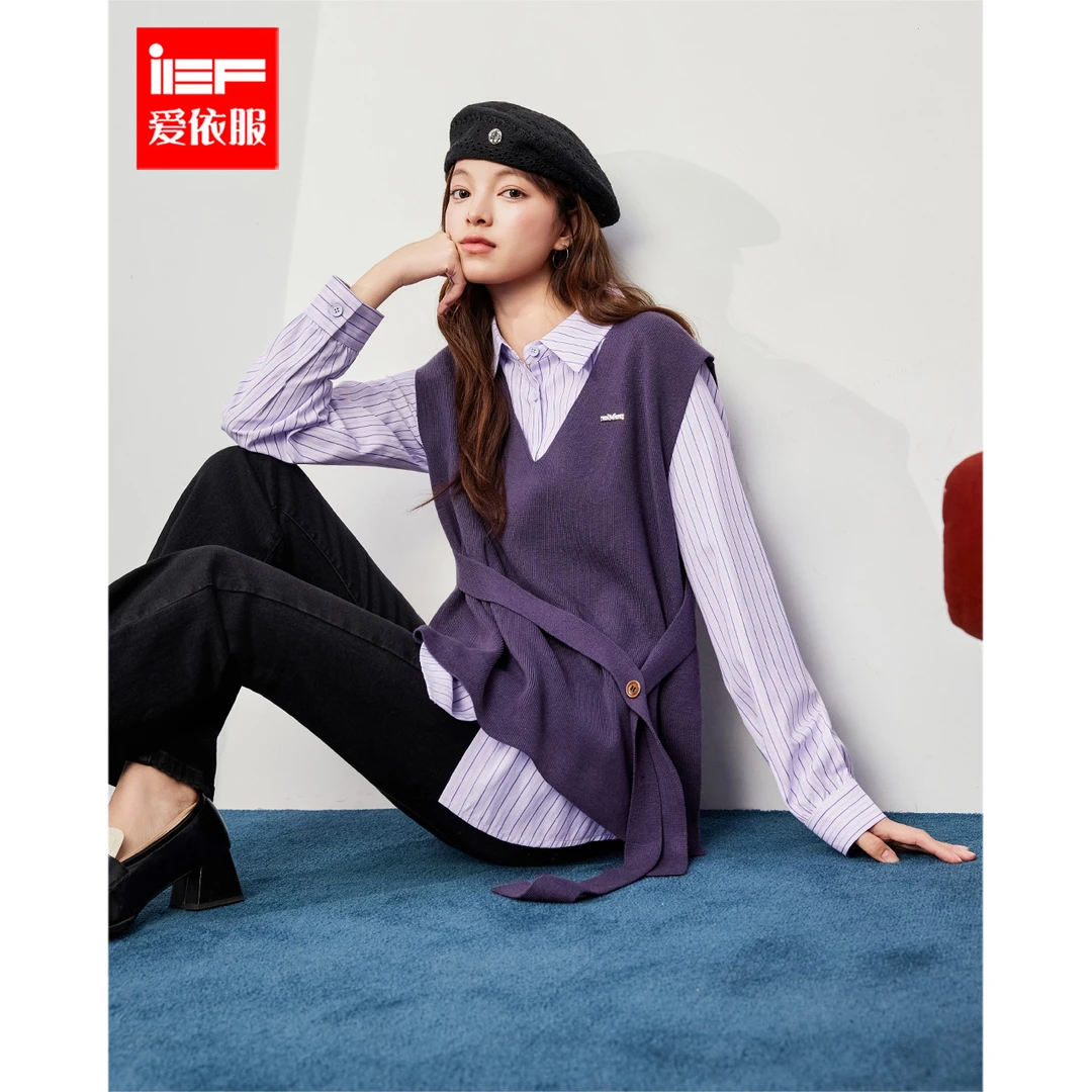 IEF/爱依服2025秋季新款韩版日常休闲百搭减龄学院风毛织两件套