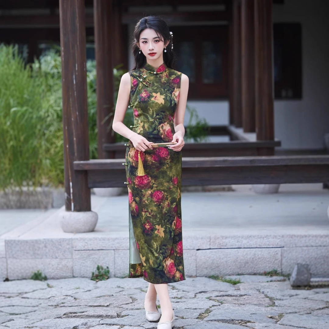无袖年轻款2025年新款春季老上海礼仪礼服新中式改良长款高档