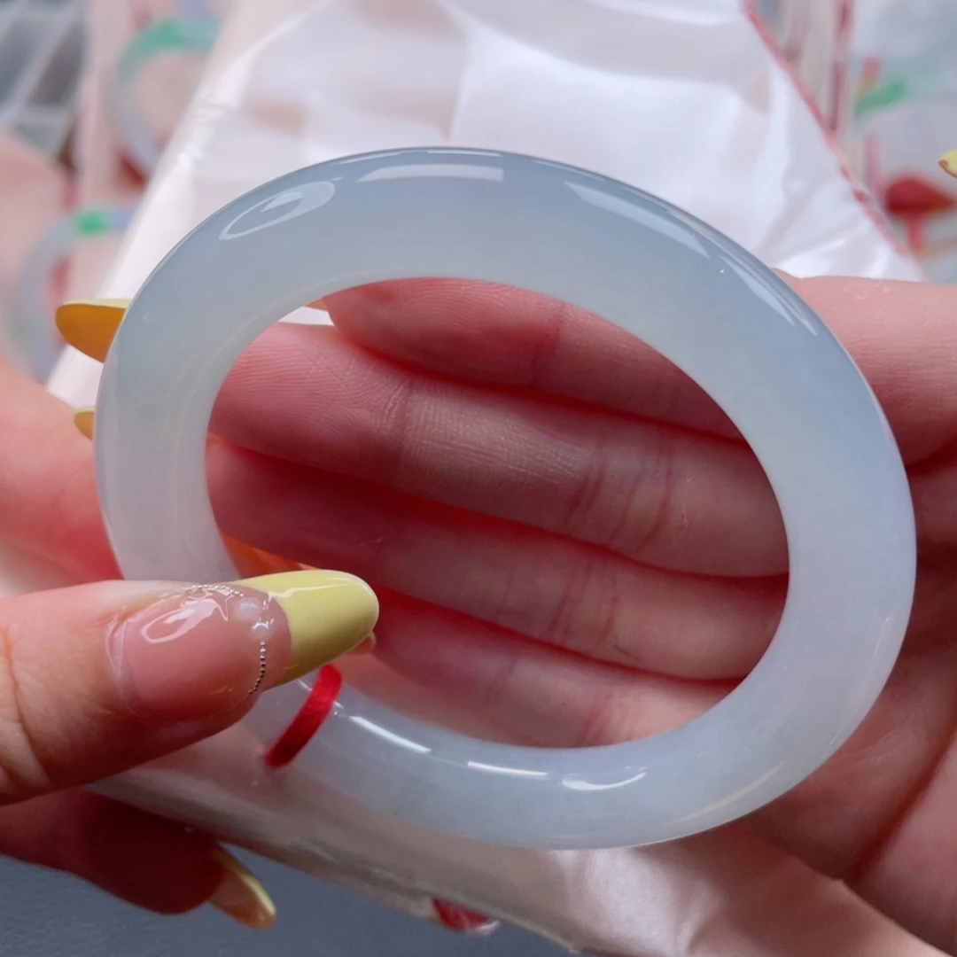 未镶嵌手镯翡翠55.8冰晴蓝 一致冰透感 清爽怡人 34号