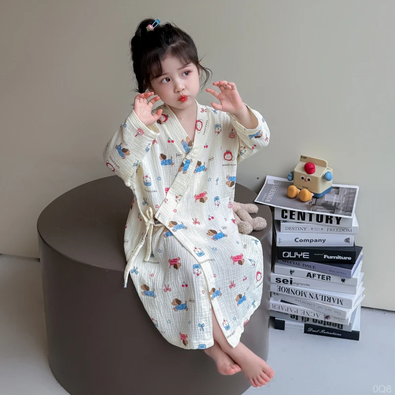 女童纱布睡袍春秋2025新款女宝宝卡通浴袍浴巾儿童春款家居服睡衣
